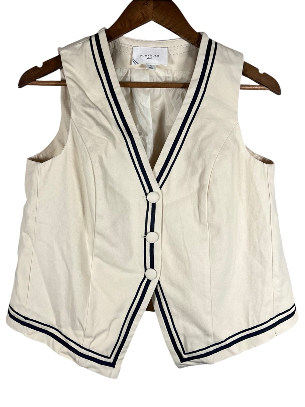 Pomander Place Tuckernuck Twill Lilah Vest Stone Navy Trim Small Nautical Preppy
